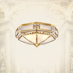 Traditional European Round Copper Glass 3/4-Light Flush Mount Ceiling Light For Living Room