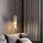 Modern Luxury Cylindrical All-Copper Glass 1-Light Pendant Light For Bedroom