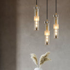 Modern Luxury Cylindrical All-Copper Glass 1-Light Pendant Light For Bedroom