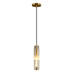 Modern Luxury Cylindrical All-Copper Glass 1-Light Pendant Light For Bedroom