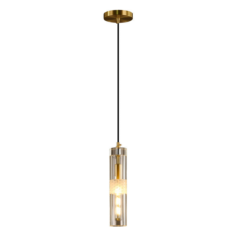 Modern Luxury Cylindrical All-Copper Glass 1-Light Pendant Light For Bedroom