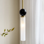 Modern Minimalist Linear Cylindrical Spherical Marble Copper Acrylic 1-light Pendant Light for Bedroom