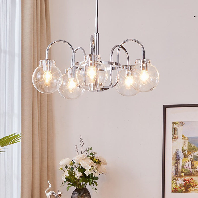 Traditional Vintage Divergent Spherical Glass Iron 4/5 Light Chandelier for Bedroom BulbSquare