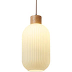 Traditional Japanese Cylindrical Lantern-shaped Wooden Woven Glass 1-light Pendant Light for Living Room