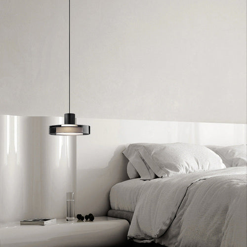 Modern Minimalist Cylindrical Iron Glass LED Pendant Light For Bedroom