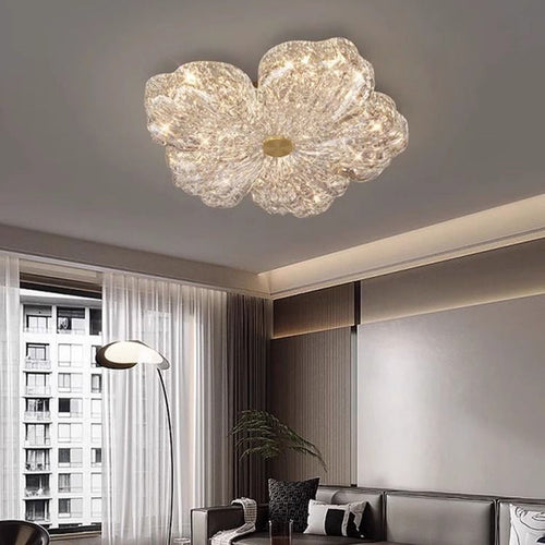 Contemporary Luxury Flower-Shaped Iron Resin LED Flush Mount Ceiling Light For Bedroom