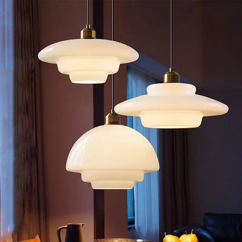 Modern Minimalist Flying Saucer-shaped Spherical Round Iron Glass 1-light Pendant Light for Dining Room BulbSquare