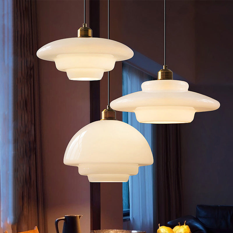 Modern Minimalist Flying Saucer-Shaped Spherical Round Iron Glass 1-Light Pendant Light For Dining Room