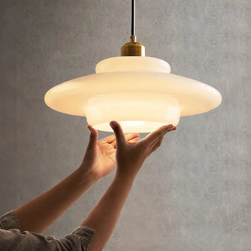 Modern Minimalist Flying Saucer-shaped Spherical Round Iron Glass 1-light Pendant Light for Dining Room BulbSquare