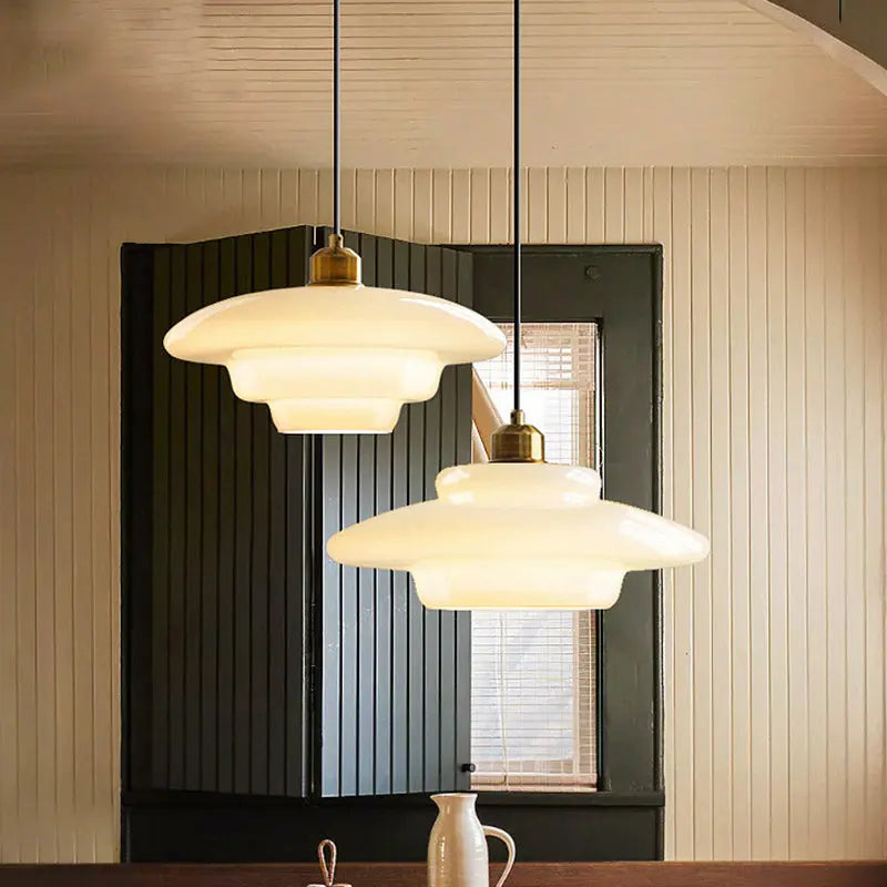 Modern Minimalist Flying Saucer-shaped Spherical Round Iron Glass 1-light Pendant Light for Dining Room BulbSquare