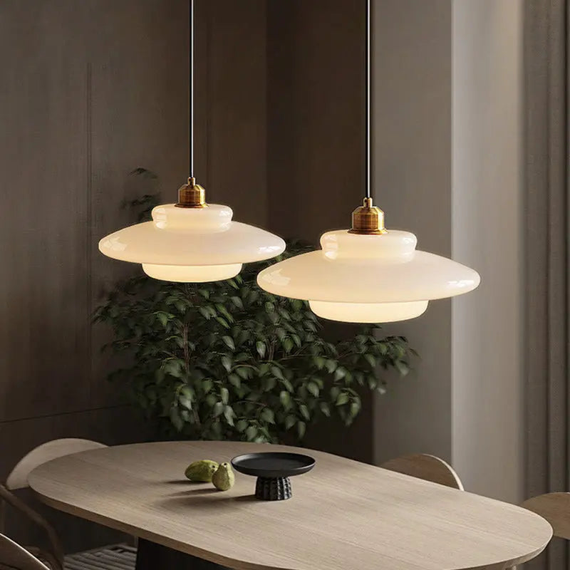Modern Minimalist Flying Saucer-shaped Spherical Round Iron Glass 1-light Pendant Light for Dining Room BulbSquare
