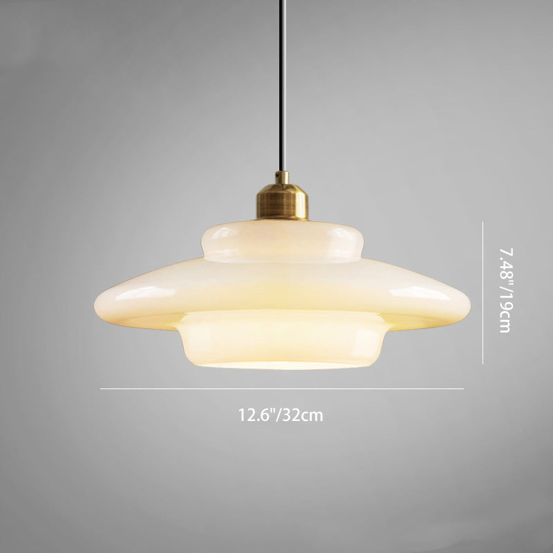 Modern Minimalist Flying Saucer-Shaped Spherical Round Iron Glass 1-Light Pendant Light For Dining Room