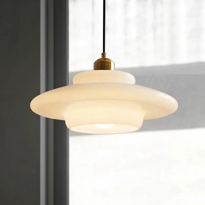 Modern Minimalist Flying Saucer-shaped Spherical Round Iron Glass 1-light Pendant Light for Dining Room BulbSquare