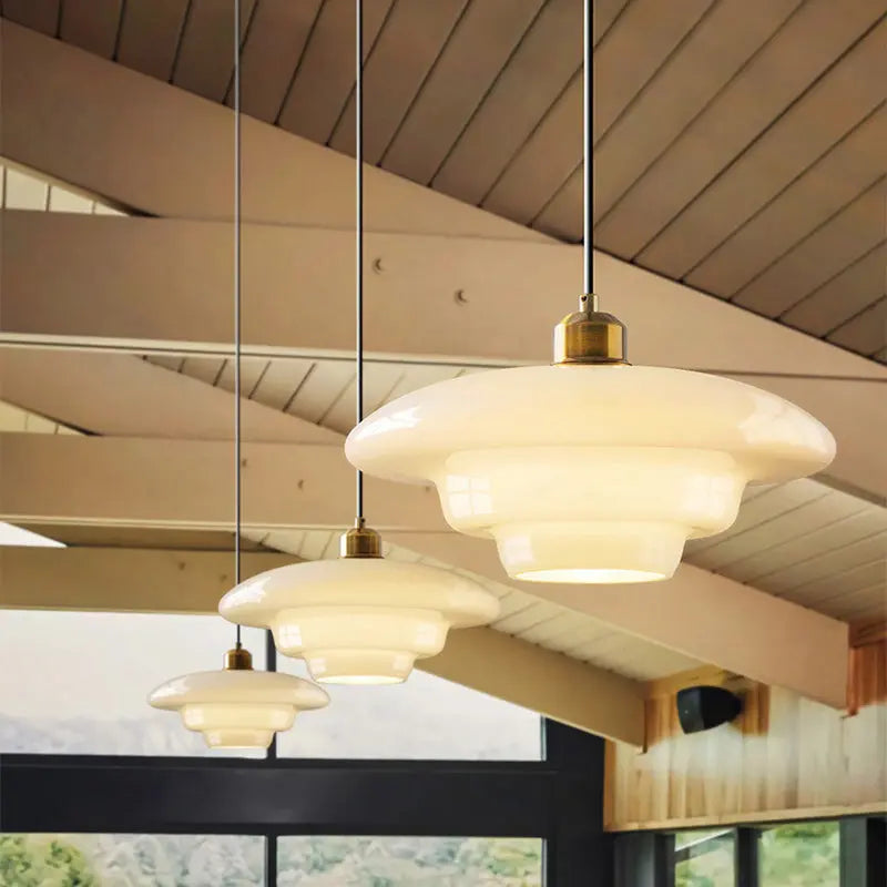 Modern Minimalist Flying Saucer-shaped Spherical Round Iron Glass 1-light Pendant Light for Dining Room BulbSquare