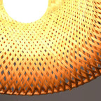 Traditional Chinese Cylindrical Round Bamboo Iron 1-Light Pendant Light For Living Room