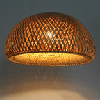 Traditional Chinese Cylindrical Round Bamboo Iron 1-Light Pendant Light For Living Room