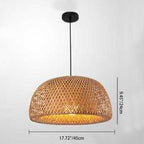 Traditional Chinese Cylindrical Round Bamboo Iron 1-Light Pendant Light For Living Room