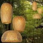 Traditional Chinese Cylindrical Round Bamboo Iron 1-Light Pendant Light For Living Room