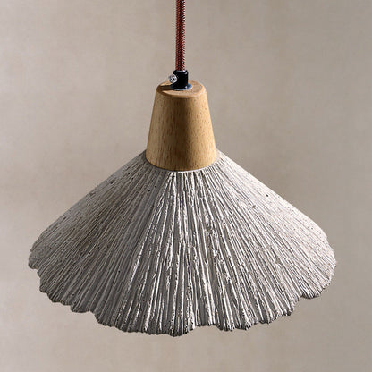Traditional French Sector Round Cement Wooden 1-Light Pendant Light For Living Room