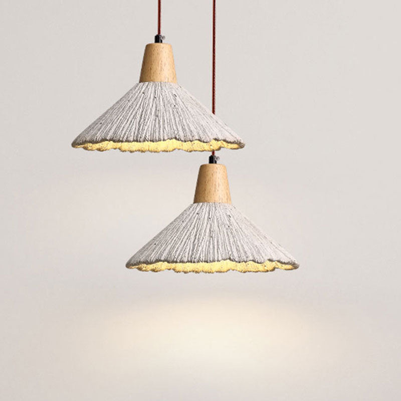 Traditional French Sector Round Cement Wooden 1-Light Pendant Light For Living Room