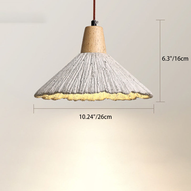 Traditional French Sector Round Cement Wooden 1-Light Pendant Light For Living Room