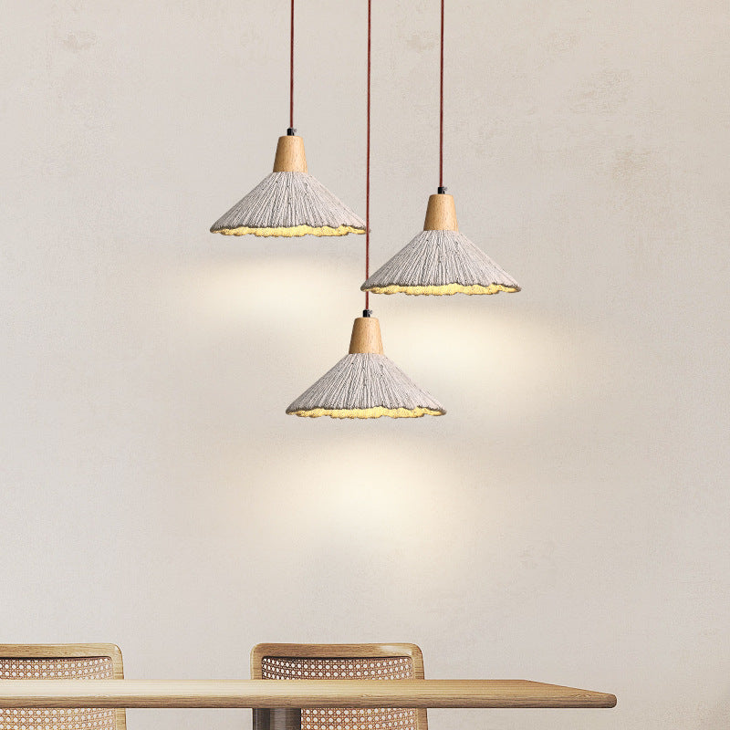 Traditional French Sector Round Cement Wooden 1-Light Pendant Light For Living Room