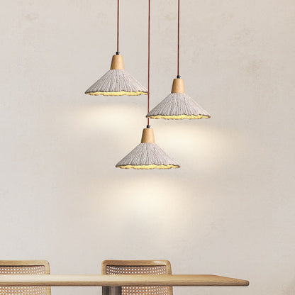 Traditional French Sector Round Cement Wooden 1-Light Pendant Light For Living Room