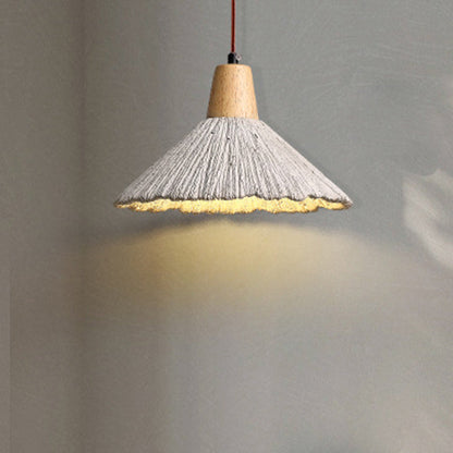 Traditional French Sector Round Cement Wooden 1-Light Pendant Light For Living Room