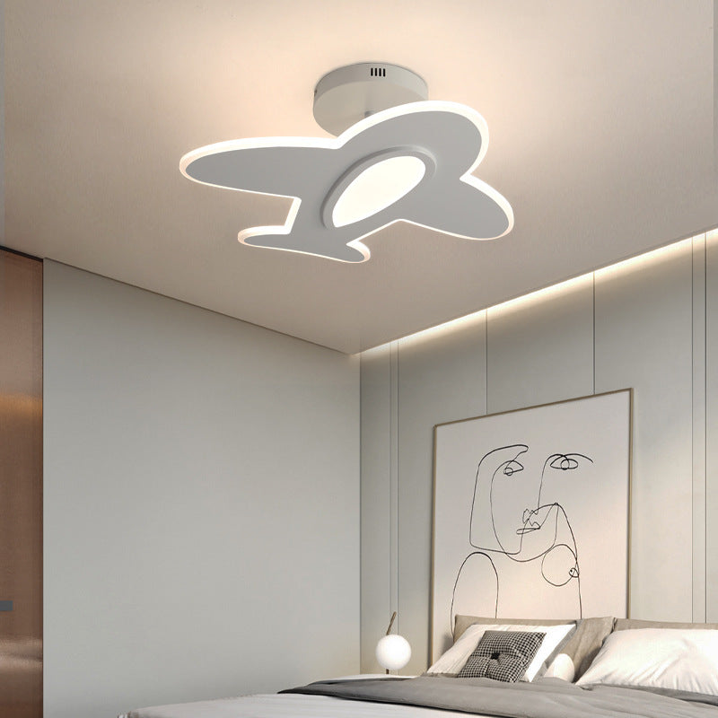Lumendat Contemporary Creative Kid Aircraft-Shaped Round Iron Aluminum Acrylic Wooden LED Semi-Flush Mount Ceiling Light For Bedroom Lumendat