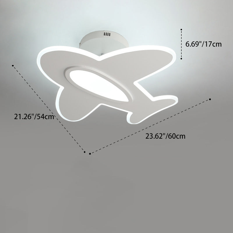Lumendat Contemporary Creative Kid Aircraft-Shaped Round Iron Aluminum Acrylic Wooden LED Semi-Flush Mount Ceiling Light For Bedroom Lumendat