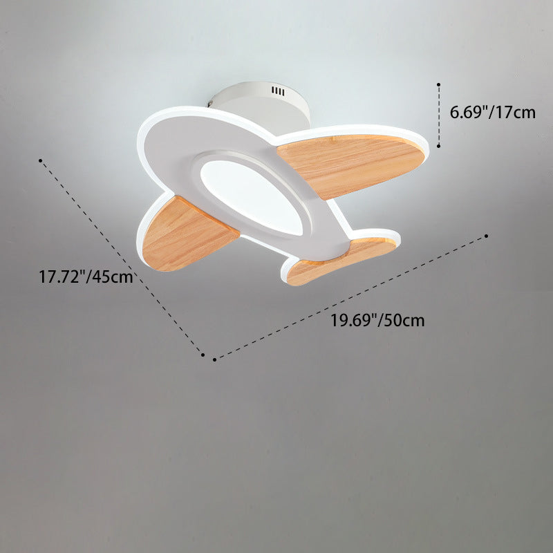 Lumendat Contemporary Creative Kid Aircraft-Shaped Round Iron Aluminum Acrylic Wooden LED Semi-Flush Mount Ceiling Light For Bedroom Lumendat