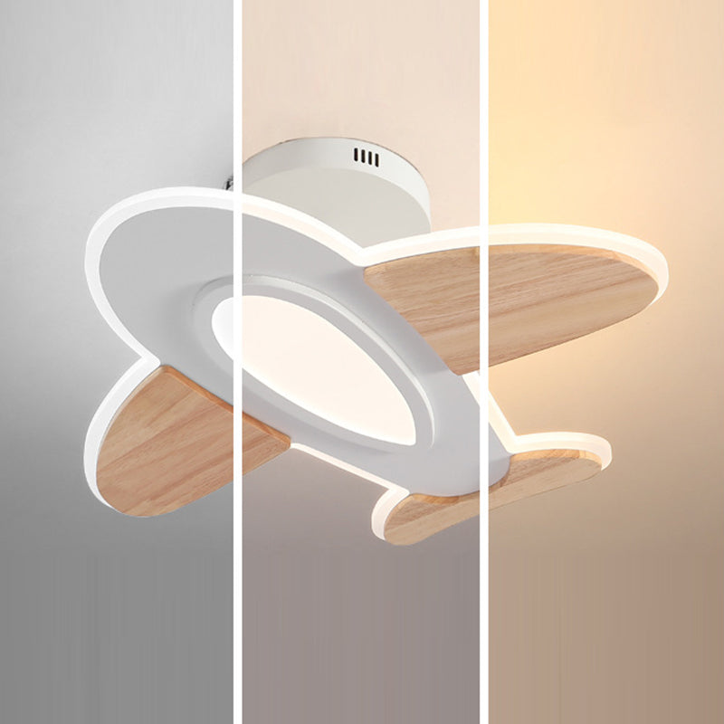 Lumendat Contemporary Creative Kid Aircraft-Shaped Round Iron Aluminum Acrylic Wooden LED Semi-Flush Mount Ceiling Light For Bedroom Lumendat