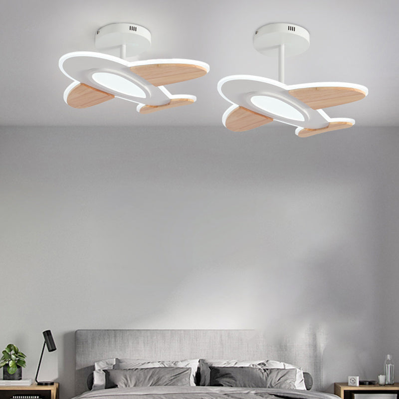 Lumendat Contemporary Creative Kid Aircraft-Shaped Round Iron Aluminum Acrylic Wooden LED Semi-Flush Mount Ceiling Light For Bedroom Lumendat