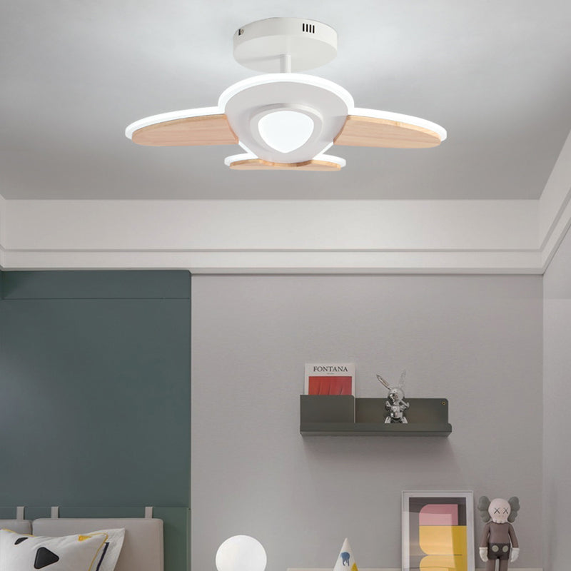 Lumendat Contemporary Creative Kid Aircraft-Shaped Round Iron Aluminum Acrylic Wooden LED Semi-Flush Mount Ceiling Light For Bedroom Lumendat