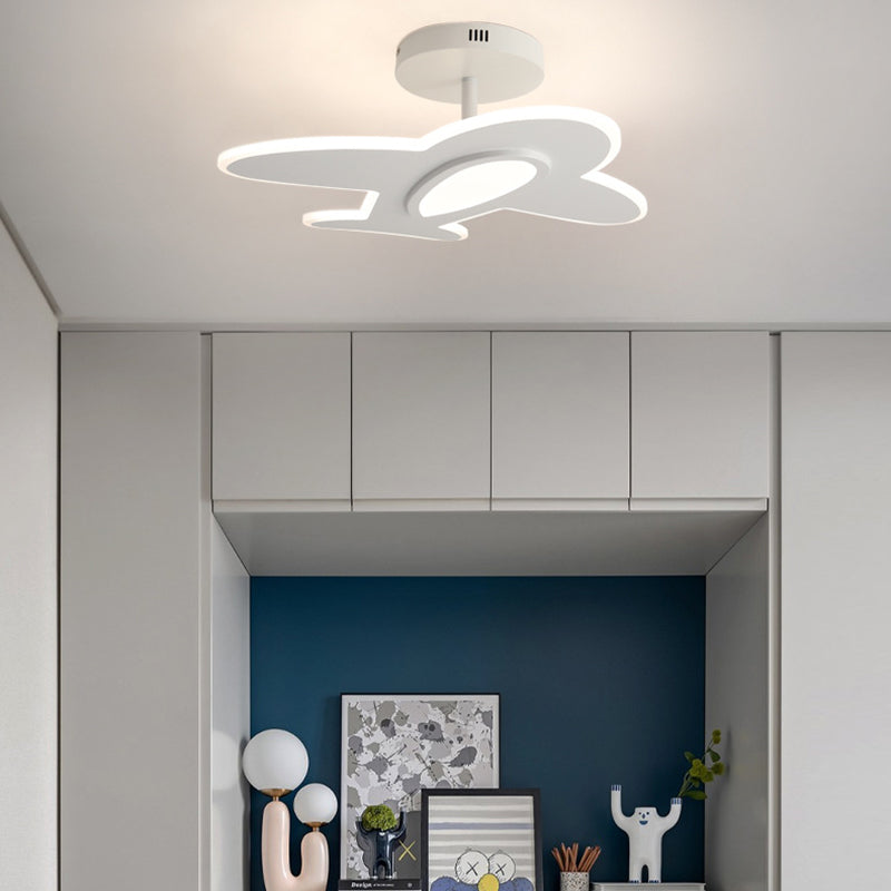 Lumendat Contemporary Creative Kid Aircraft-Shaped Round Iron Aluminum Acrylic Wooden LED Semi-Flush Mount Ceiling Light For Bedroom Lumendat