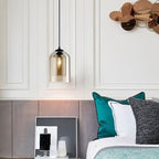 Modern Minimalist Cylindrical Round Iron Glass 1-Light Pendant Light For Bedroom