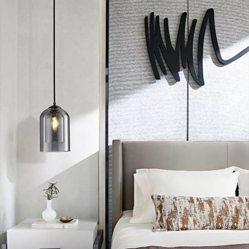 Modern Minimalist Cylindrical Round Iron Glass 1-Light Pendant Light For Bedroom