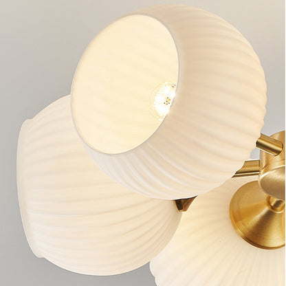 Modern Minimalist Round Spherical Copper Glass 4/6 Light Semi-flush Mount Ceiling Light for Living Room