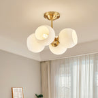 Modern Minimalist Round Spherical Copper Glass 4/6 Light Semi-flush Mount Ceiling Light for Living Room