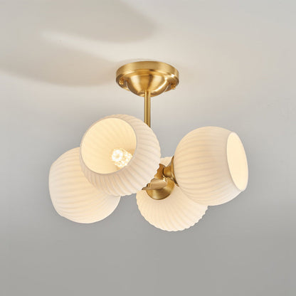 Modern Minimalist Round Spherical Copper Glass 4/6 Light Semi-flush Mount Ceiling Light for Living Room
