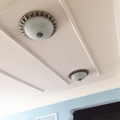 Traditional Rustic Round Sunflower Resin Glass 3-Light Flush Mount Ceiling Light For Living Room