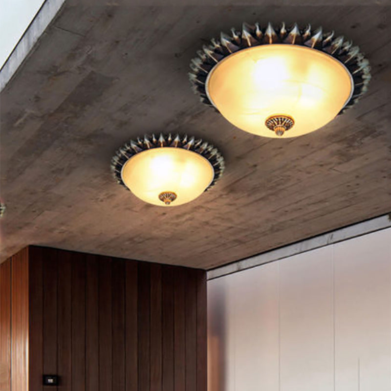 Traditional Rustic Round Sunflower Resin Glass 3-Light Flush Mount Ceiling Light For Living Room
