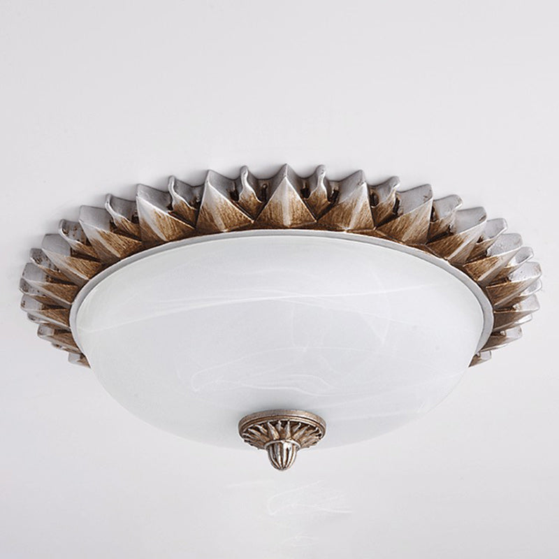 Traditional Rustic Round Sunflower Resin Glass 3-Light Flush Mount Ceiling Light For Living Room