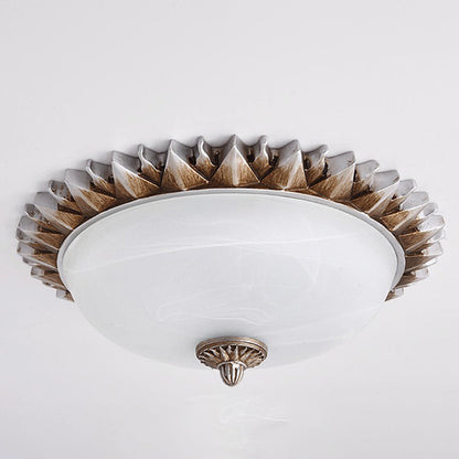 Traditional Rustic Round Sunflower Resin Glass 3-Light Flush Mount Ceiling Light For Living Room
