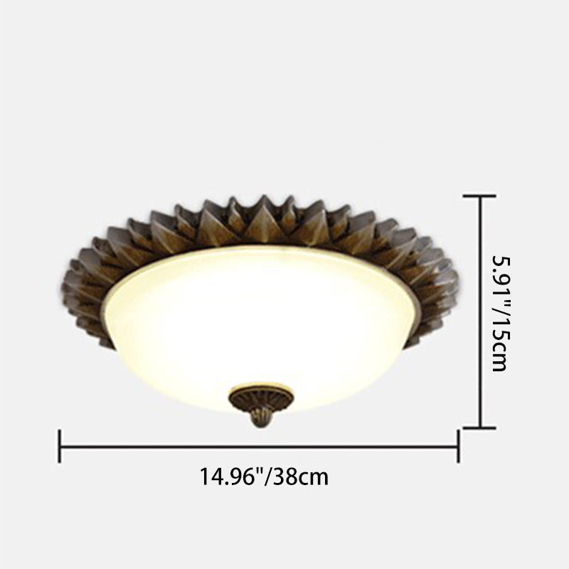 Traditional Rustic Round Sunflower Resin Glass 3-Light Flush Mount Ceiling Light For Living Room