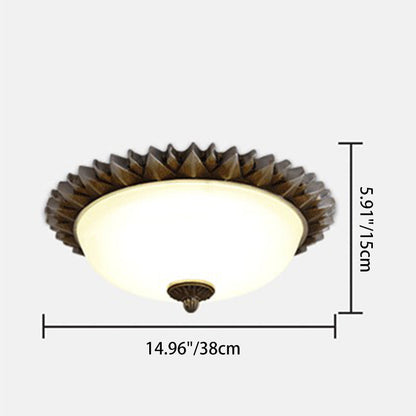 Traditional Rustic Round Sunflower Resin Glass 3-Light Flush Mount Ceiling Light For Living Room