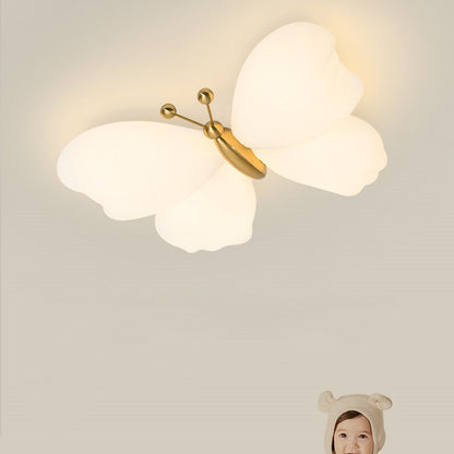 Contemporary Creative Butterfly Iron Plastic LED Flush Mount Ceiling Light for Bedroom