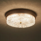 Contemporary Nordic Round Wood Grain Water Ripple Iron Glass LED Flush Mount Ceiling Light for Bedroom