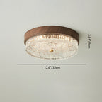 Contemporary Nordic Round Wood Grain Water Ripple Iron Glass LED Flush Mount Ceiling Light for Bedroom