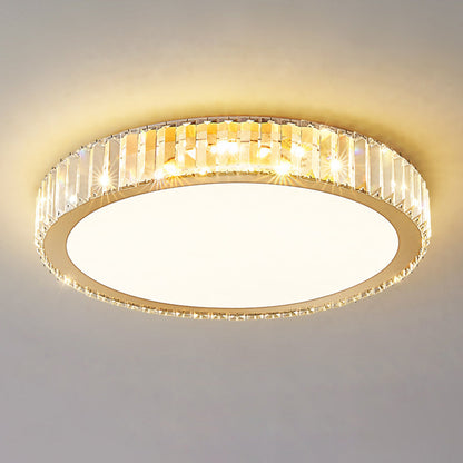 Modern Luxury Round Crystal Stainless Steel LED Flush Mount Ceiling Light for Bedroom